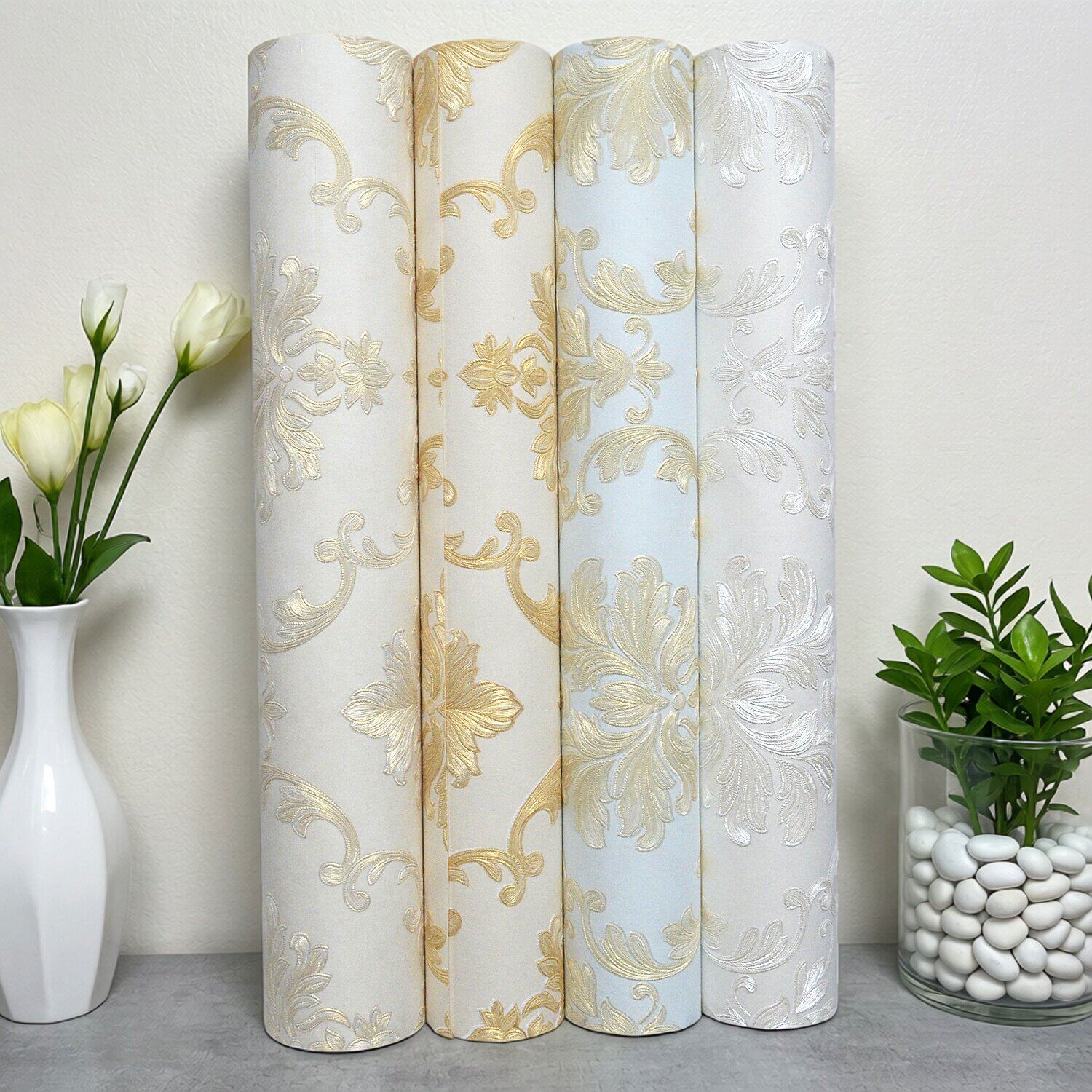 轻奢3D加厚浮雕欧式大马士革壁纸客厅卧室别墅背景墙 无纺布墙纸