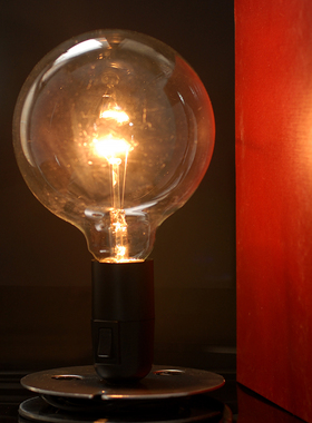 北欧简约大灯泡台灯拉线插头按钮开关黑色LED灯芯暖光E27床头灯饰