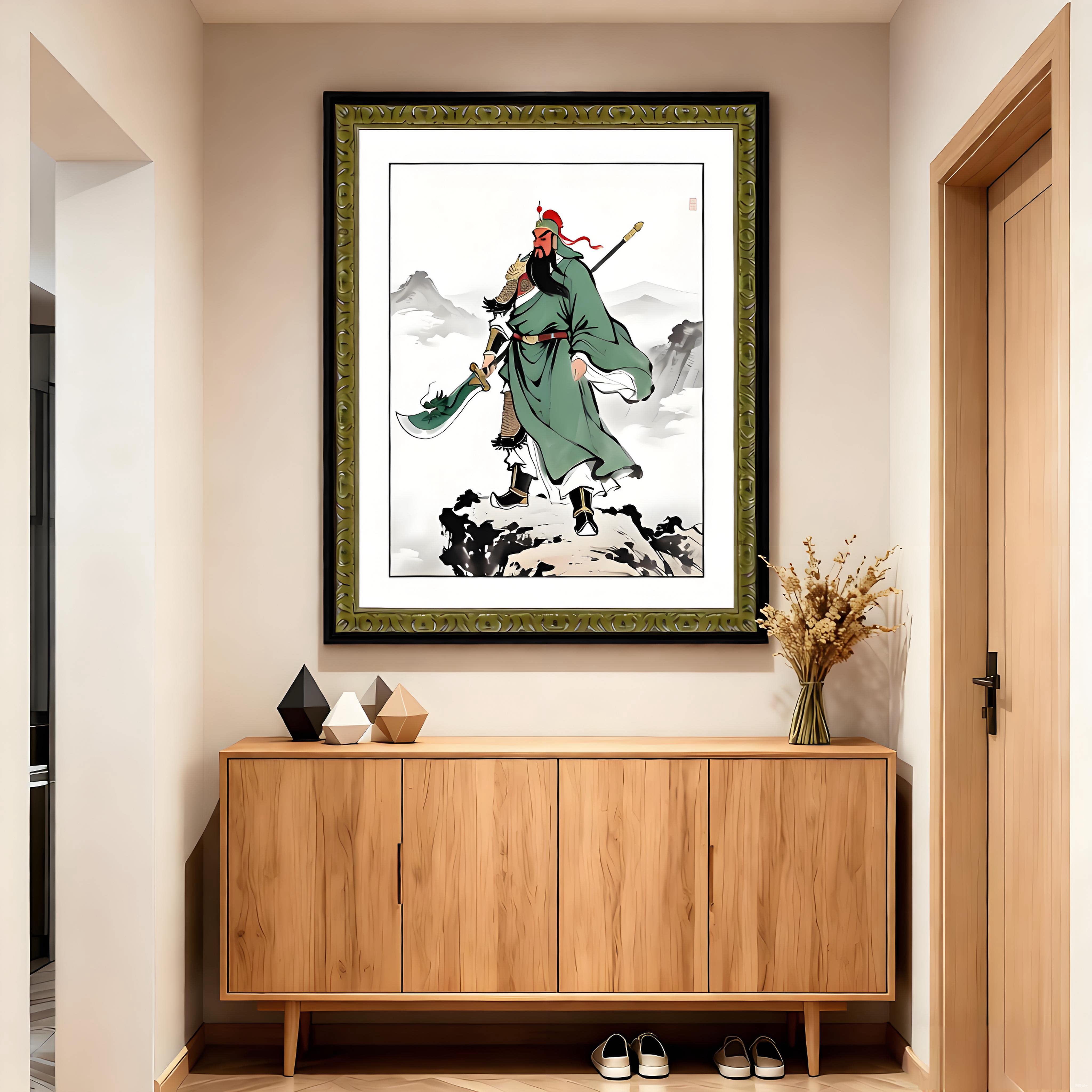 中式风古代人物圣帝君关公关羽门神武财神高端装饰画客厅卧室国画