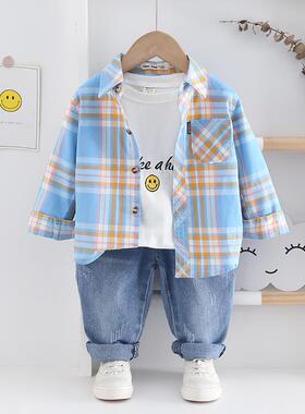 全棉儿童长袖衬衫2026春秋薄款12356789岁男童格子衬衣宝宝外套潮