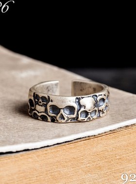 纯银做旧复古头箍朋克风学生戒指