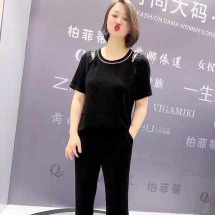 芮娜依莲夏款9356圆领亮钻重工肩百分百真丝醋酸高档遮肉显瘦衫女