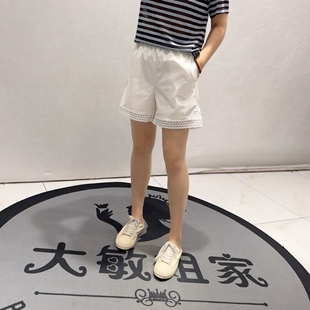 3708女权初夏新品松紧腰纯棉布简约百搭休闲短裤加大码女裤