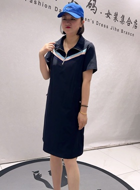 3575女权贵族夏款新品速干面料半拉链时尚休闲风连衣裙加大码女装
