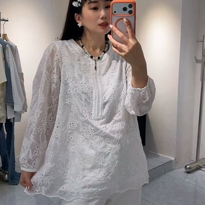 88020流依涵春款新品简洁大方刺绣提花拉链减龄上衣加大码女装