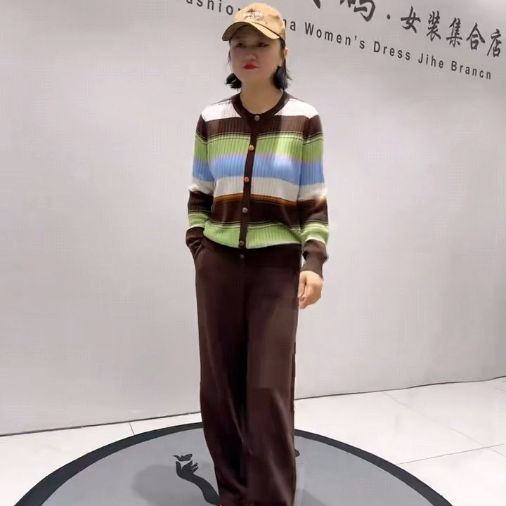 1123女权贵族春款新品撞色扣时尚减龄洋气百搭针织衫加大码女装