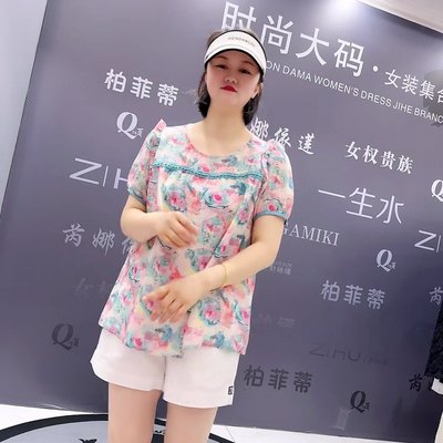 芮娜依莲5956夏季新款靓丽花色洋气显白轻薄透气宽松显瘦大码女衫