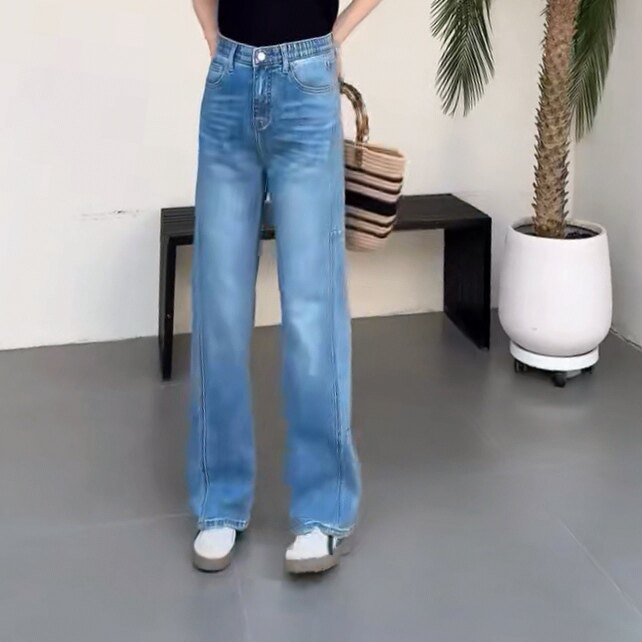 8911柏菲蒂2026春款年货高腰时尚显瘦窄版牛仔拖地裤加大码女裤