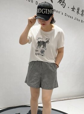 3888女权初夏新品带弹力猫咪图案时尚减龄T恤衫加大码女装