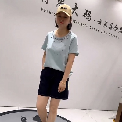6063芮娜依莲夏款重工韩国打孔洋气百搭遮肉显瘦衫加肥加大码女