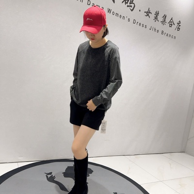 8305女权贵族初冬新品可抽绳假两件衬衫袖拼接南韩料减龄衫加大码