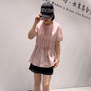 3091B女权贵族夏款新品简洁大方系带遮肉显瘦减龄上衣加大码女装