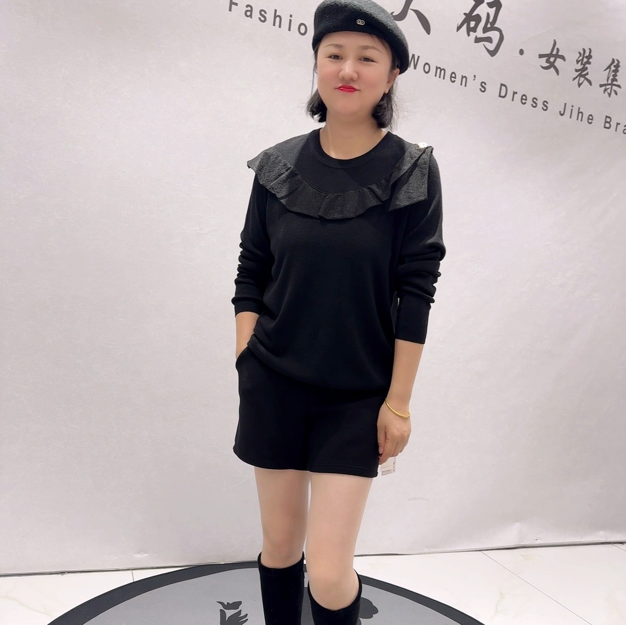 1535女权贵族春款新品拼接针织面料设计感时尚洋气女人味气质衫