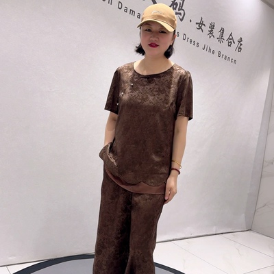 蓝鲸之吻夏款2215国风自带花图案底边网网遮肉百搭上衣小衫加大码