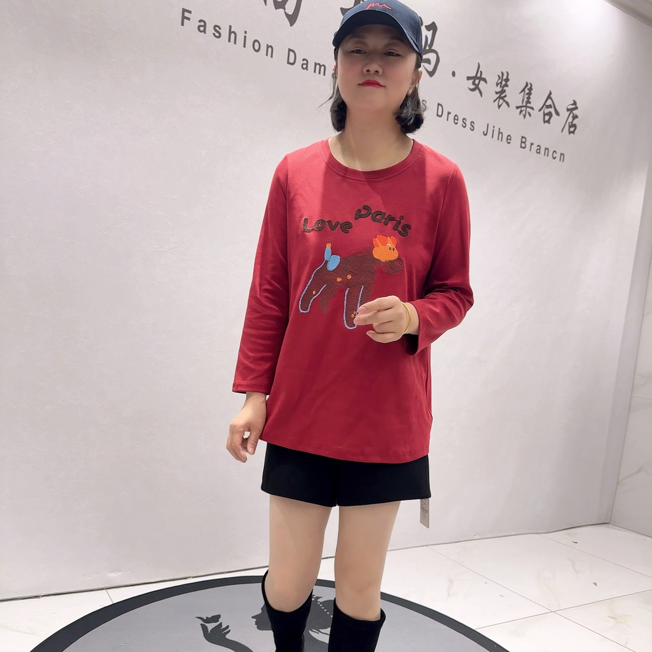 1550女权贵族春款新品65公分圆领洋气百搭减龄T恤衫加大码女装