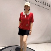 女装 上衣加大码 polo领刺绣图案减龄百搭短袖 1806芮娜依莲初夏新品