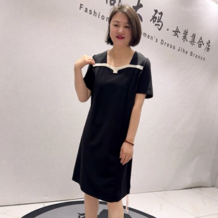 1775芮娜依莲初夏新品 天丝罗马面料简洁大方收腰显瘦连衣裙加大码