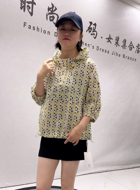 26513天骄一生水春款年货韩国泡泡面料八分袖连帽衫加肥加大码