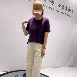 加大码 2423针丝缘子汇初夏新品 重工时尚 亮钻洋气百搭T恤衫 女装