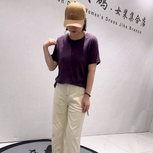 2423针丝缘子汇初夏新品重工时尚亮钻洋气百搭T恤衫加大码女装