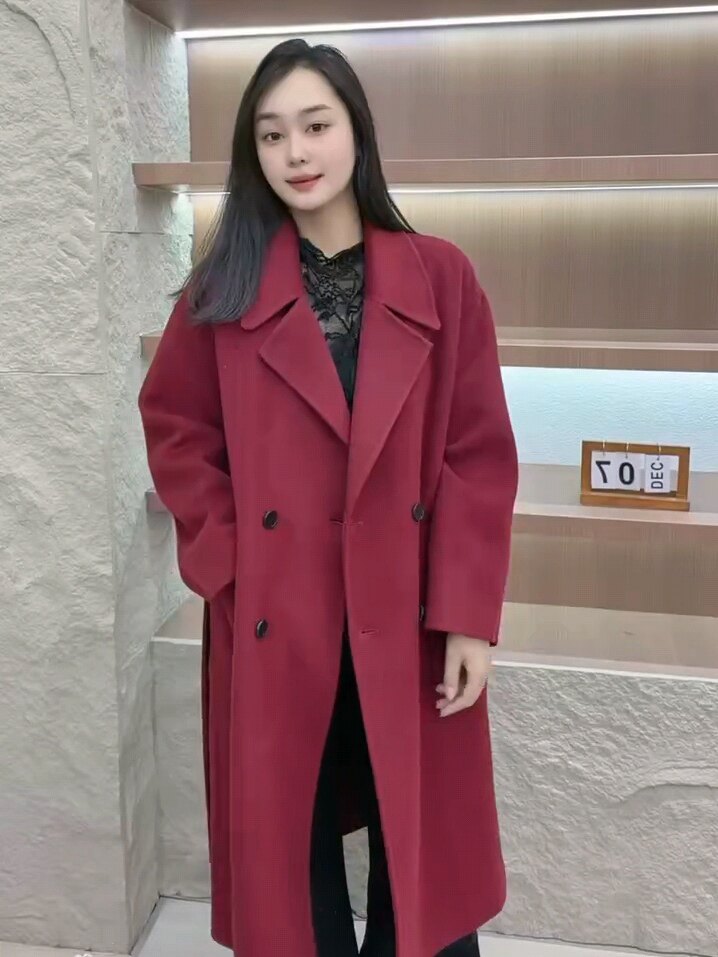 9346芮娜依莲年货春款新品女人味高级感羊绒羊毛大衣加大码女装