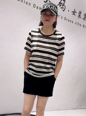 3361女权贵族初夏新品设计感美背女人味洋气减龄条纹衫加大码女装