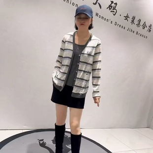 女装 1627女权贵族春款 上衣两件套加大码 吊带背心搭配条纹长袖 新品