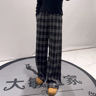 76页80726秋款新品松紧腰厚实面料休闲百搭减龄格子裤加大码女裤