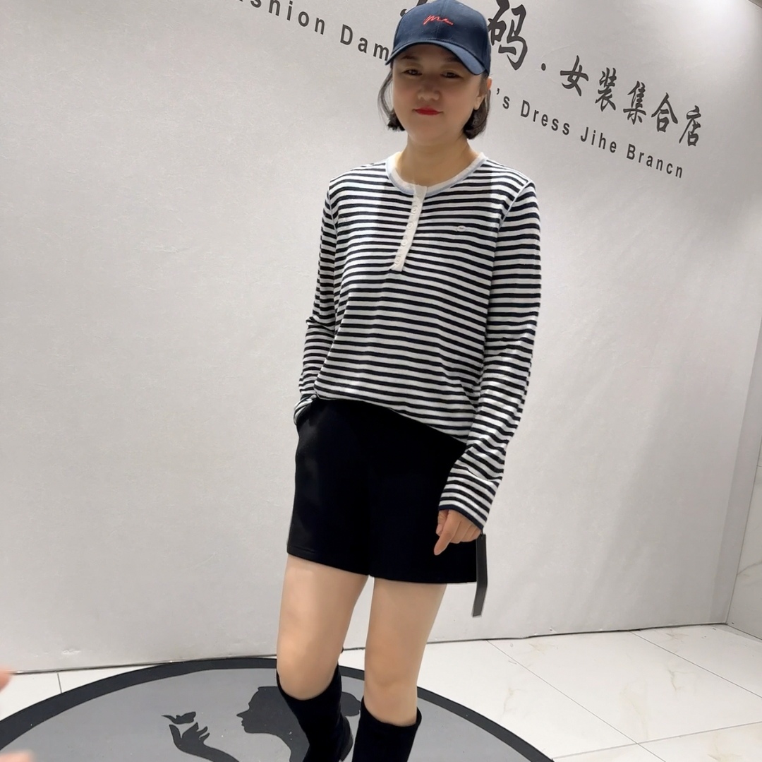 6016针丝缘子汇初冬新品休闲风条纹减龄百搭针织衫加大码女装