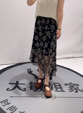 6506芮娜依莲夏款新品松紧腰设计感遮肉显瘦洋气半身裙加大码女装