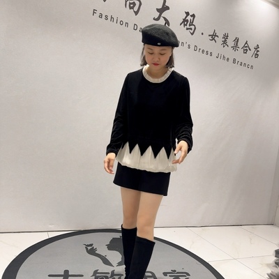 8288女权贵族初冬新品简约大气百搭时尚植绒衫加大码女装