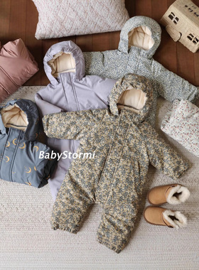 BabyStormi冬季儿童三防连体滑雪服加厚绒连帽儿童宝宝爬服连身