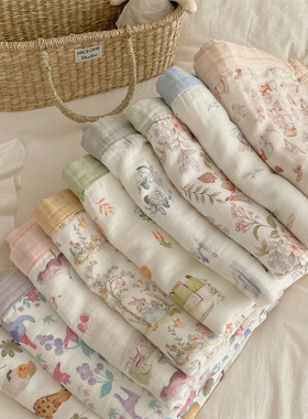 儿童夏季盖毯空调房竹棉纱布四季通用透气新生儿四层幼儿园午睡毯