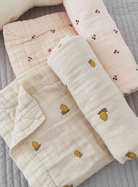 婴儿纯棉纱布浴巾有机棉毯新生儿四层洗澡巾盖毯盖被出口外出毯