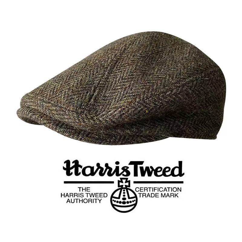 100%羊毛哈里斯橄榄鸭舌帽秋冬保暖前进帽HarrisTweed复古帽子男