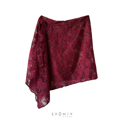 春夏酒红色屁帘蕾丝跑步遮屁帘叠穿氛围感纱裙系带围裙半身裙裙帘