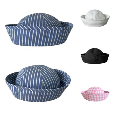 春夏蓝色条纹水手帽日系百搭翻檐盆帽海军风护士帽网红辣妹风帽子