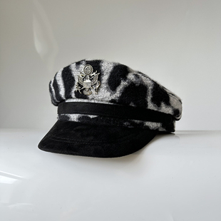 24秋季新款豹纹帽子女时尚辣妹风船长帽百搭逛街水手帽鸭舌帽男士