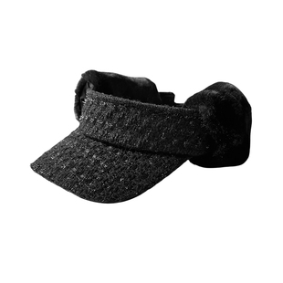 秋冬小香风空顶帽冬季保暖可扎马尾鸭舌帽显脸小百搭毛绒帽护耳帽