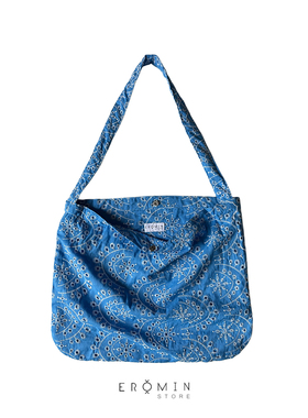 春夏蓝色波西米亚大容量单肩挎包镂空纯棉单肩emis包包手拎帆布包