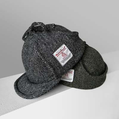 HarrisTweed雷锋帽复古格子百搭保暖粗花呢羊毛帽护耳户外飞行帽