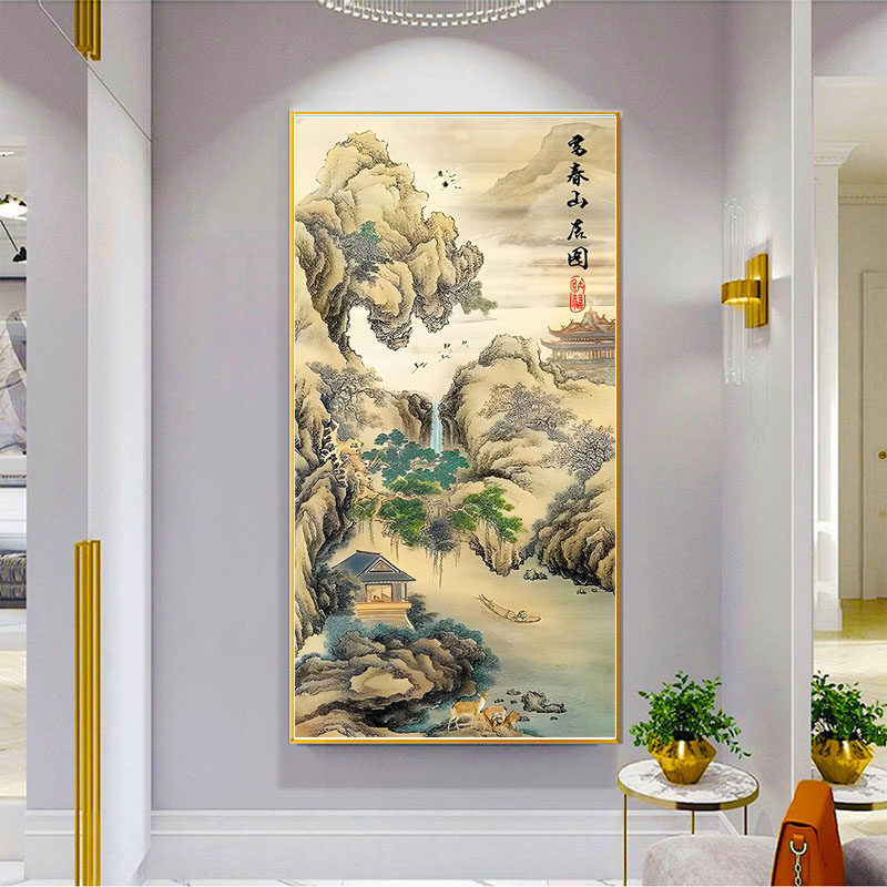 富春山居图十字绣2025新款线绣客厅玄关竖版青绿山水画手工自己绣