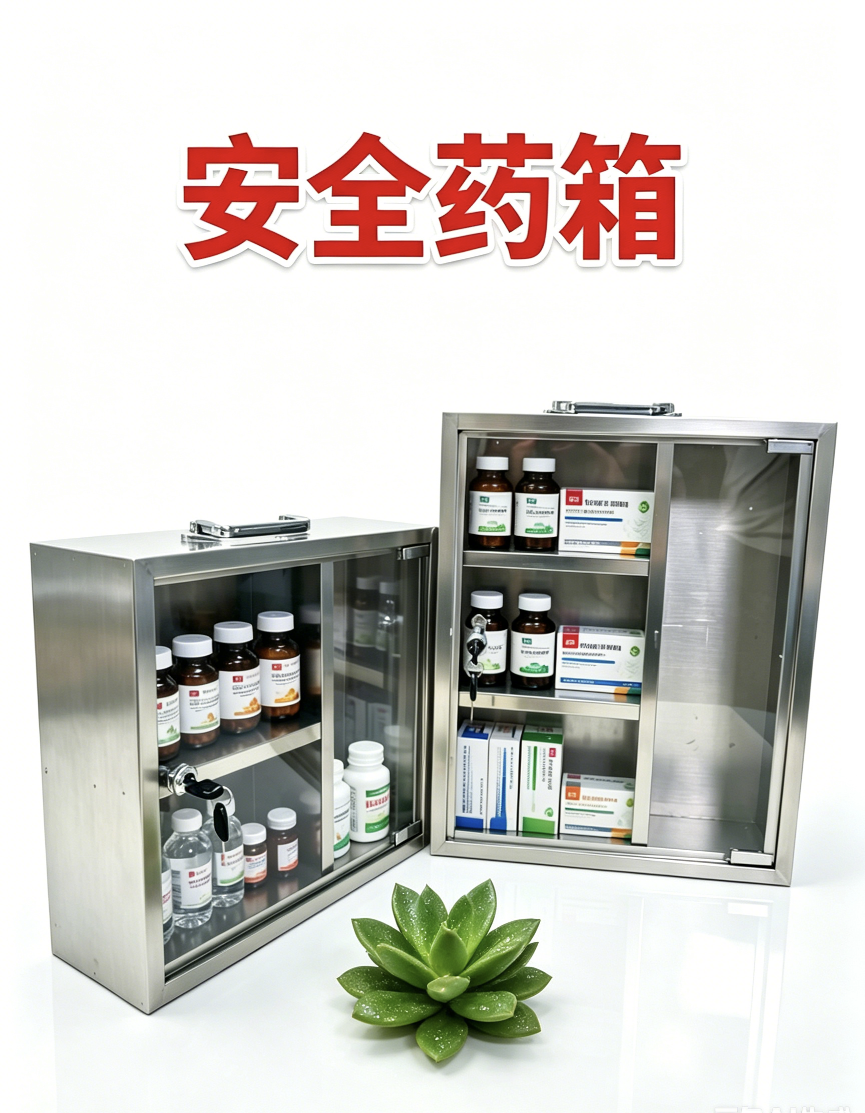 不锈钢安全药箱家用壁挂式药品收纳盒医院诊所医疗急救箱药品收纳