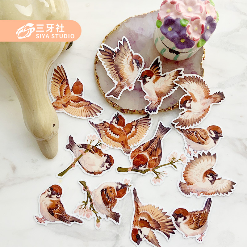 原创动物麻雀和纸贴纸diy装饰