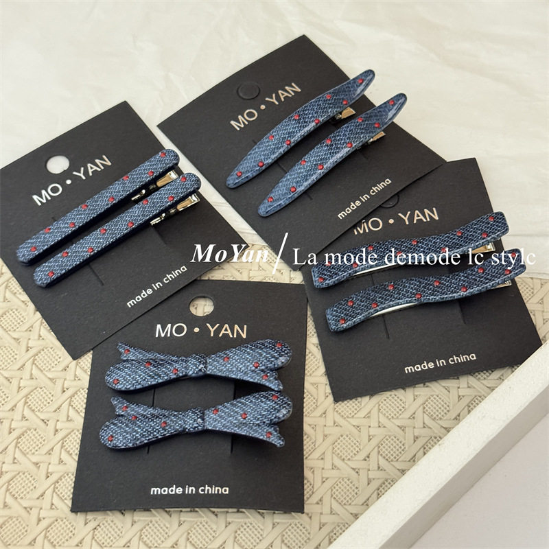 新款复古仿牛仔色发夹韩版网红红色波点鸭嘴夹侧边对夹气质刘海夹,饰品/流行首饰/时尚饰品新,发饰,淘宝优惠券,粉丝福利购,淘宝优惠卷