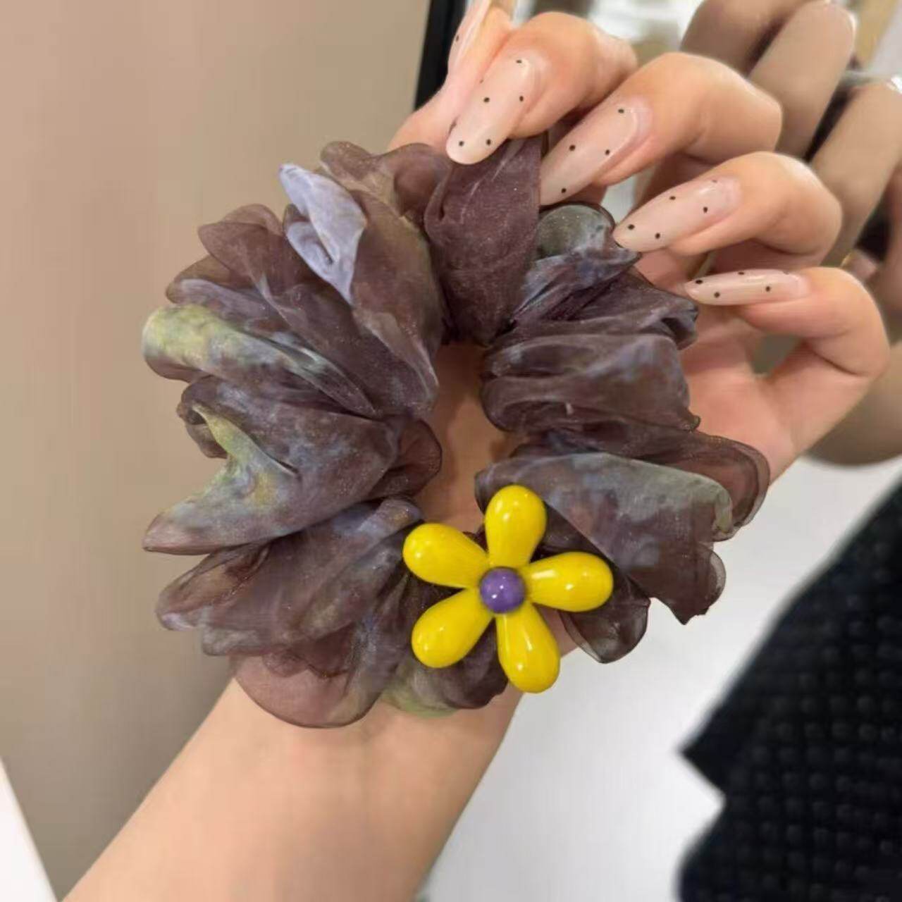 花朵晕染发圈气质百搭头绳2026新款复古森系氛围感高弹力扎头发绳