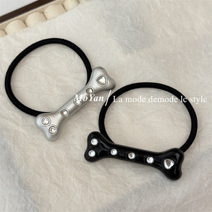 银色水钻小骨头发绳发夹甜酷少女扎头绳金属鸭嘴夹子侧边边夹发卡