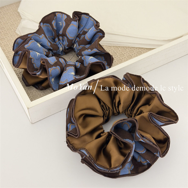 时尚AB面撞色复古蓝色印花大肠发圈女高级感四层束腰发绳气质头绳,饰品/流行首饰/时尚饰品新,发饰,淘宝优惠券,粉丝福利购,淘宝优惠卷