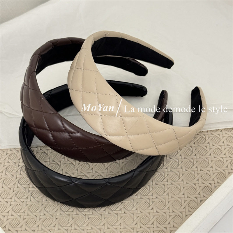 韩版东大门同款发箍大方格压线PU皮头箍复古风简约基础外出压发卡,饰品/流行首饰/时尚饰品新,发饰,淘宝优惠券,粉丝福利购,淘宝优惠卷