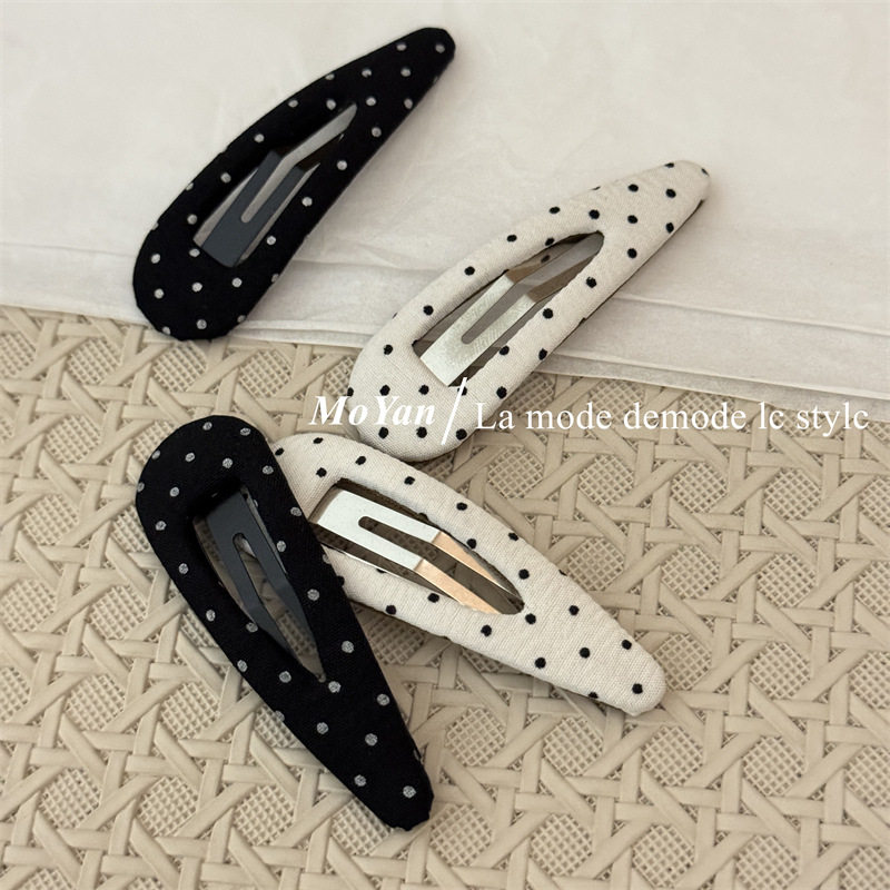 韩版高品质布艺发夹简约黑白波点发卡复古水滴BB夹侧边边夹刘海夹